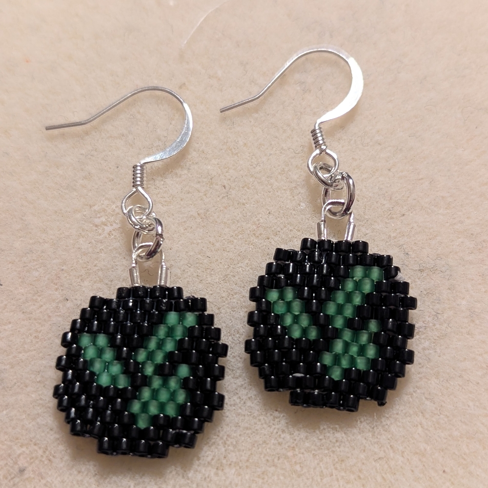 Herbalife themed Handcrafted Black and Green Beaded Earrings.